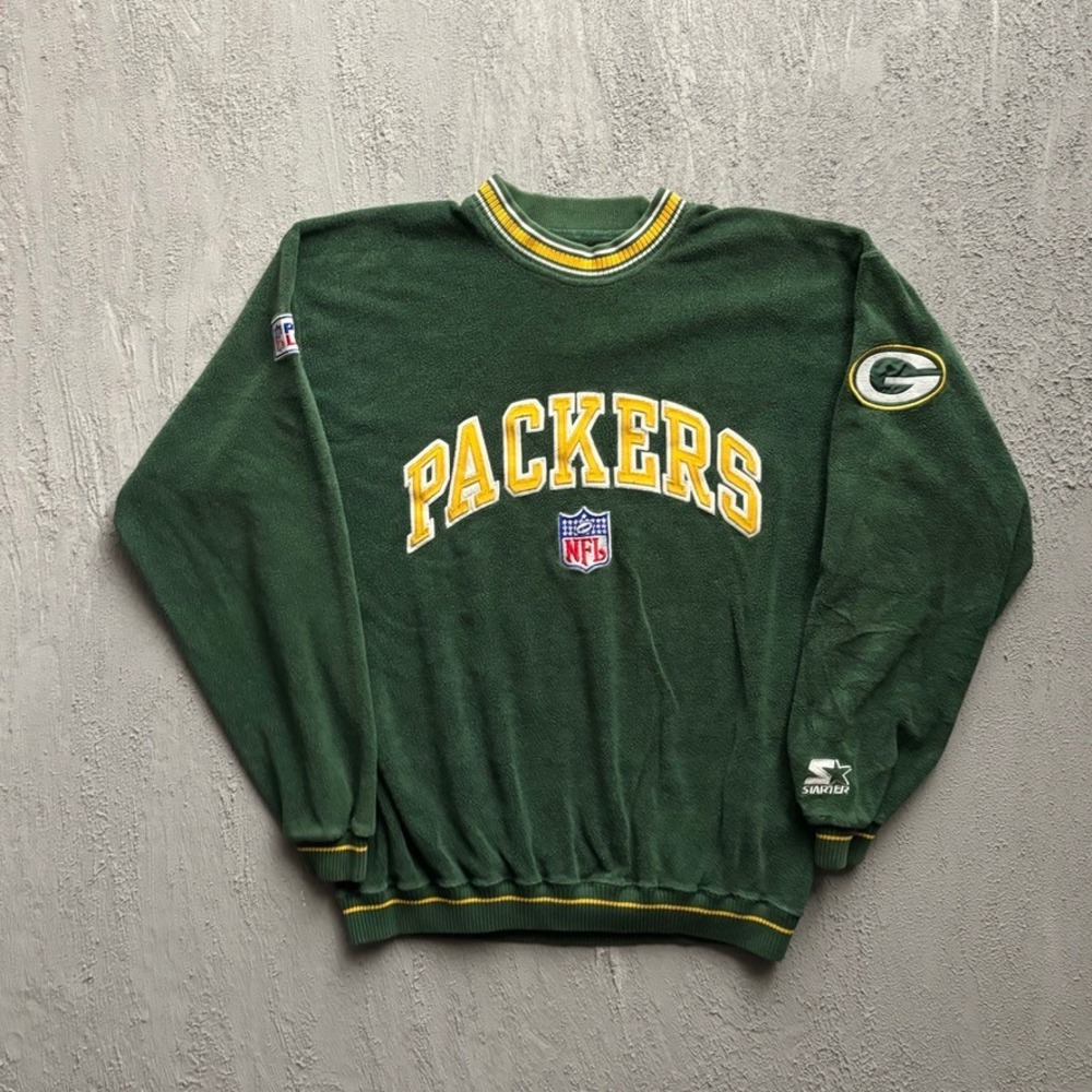 Vintage NFL Green Bay Packers Fleece Sweatshirt Men Medium Green 90s Starter